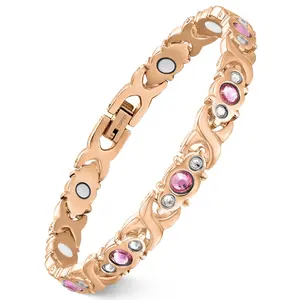Ultra Strength Magnetic Bracelet for Woman - 3,500 Gauss Per Magnet -Crystal Bracelet - Adjustable Length -Pulseras Magneticas (Rose Gold)