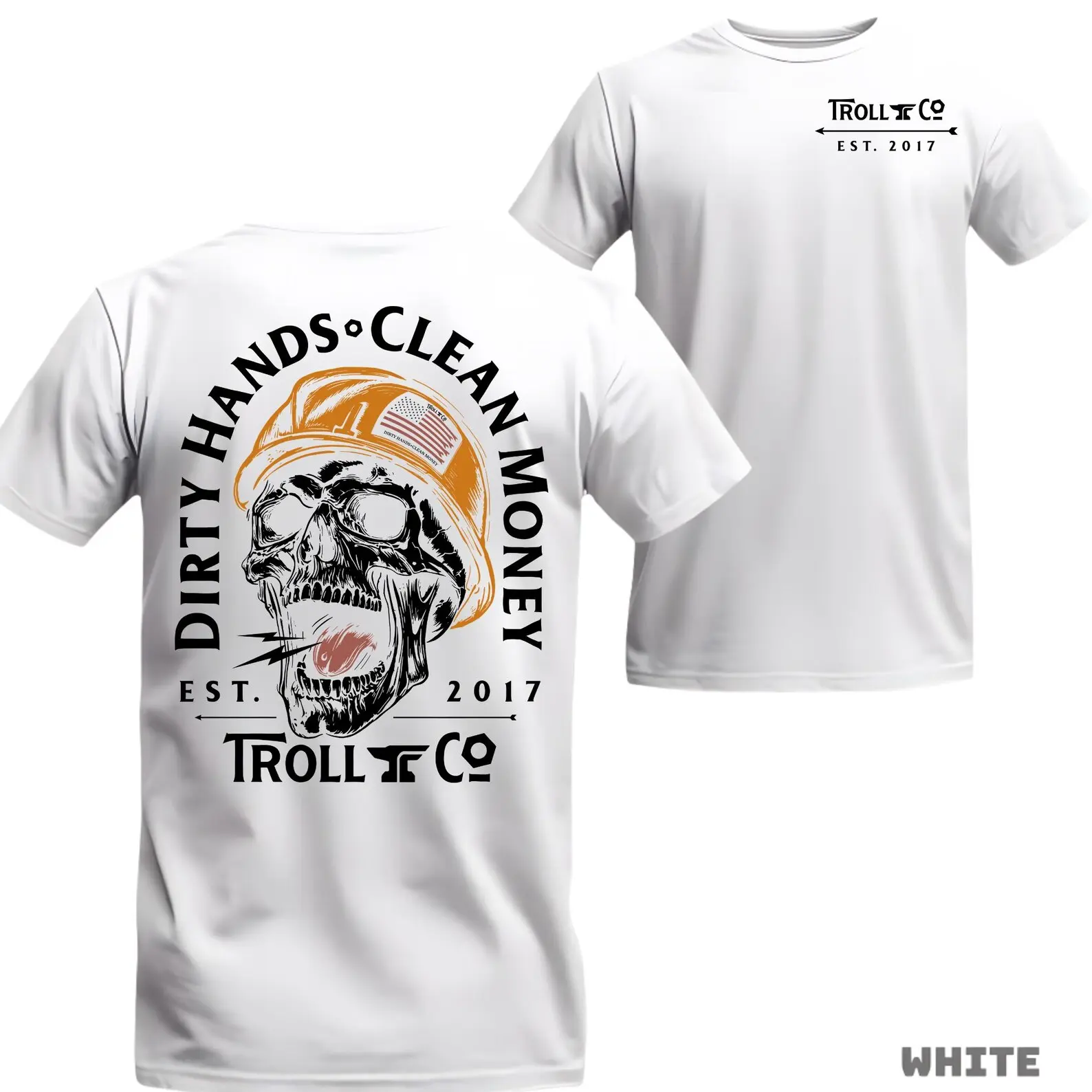 Blue Collar Dirty Hands Clean Money T-Shirt, Skull Hard Hat Graphic Tee, Construction Worker Gift, Electrician Lineman Welder Shirt