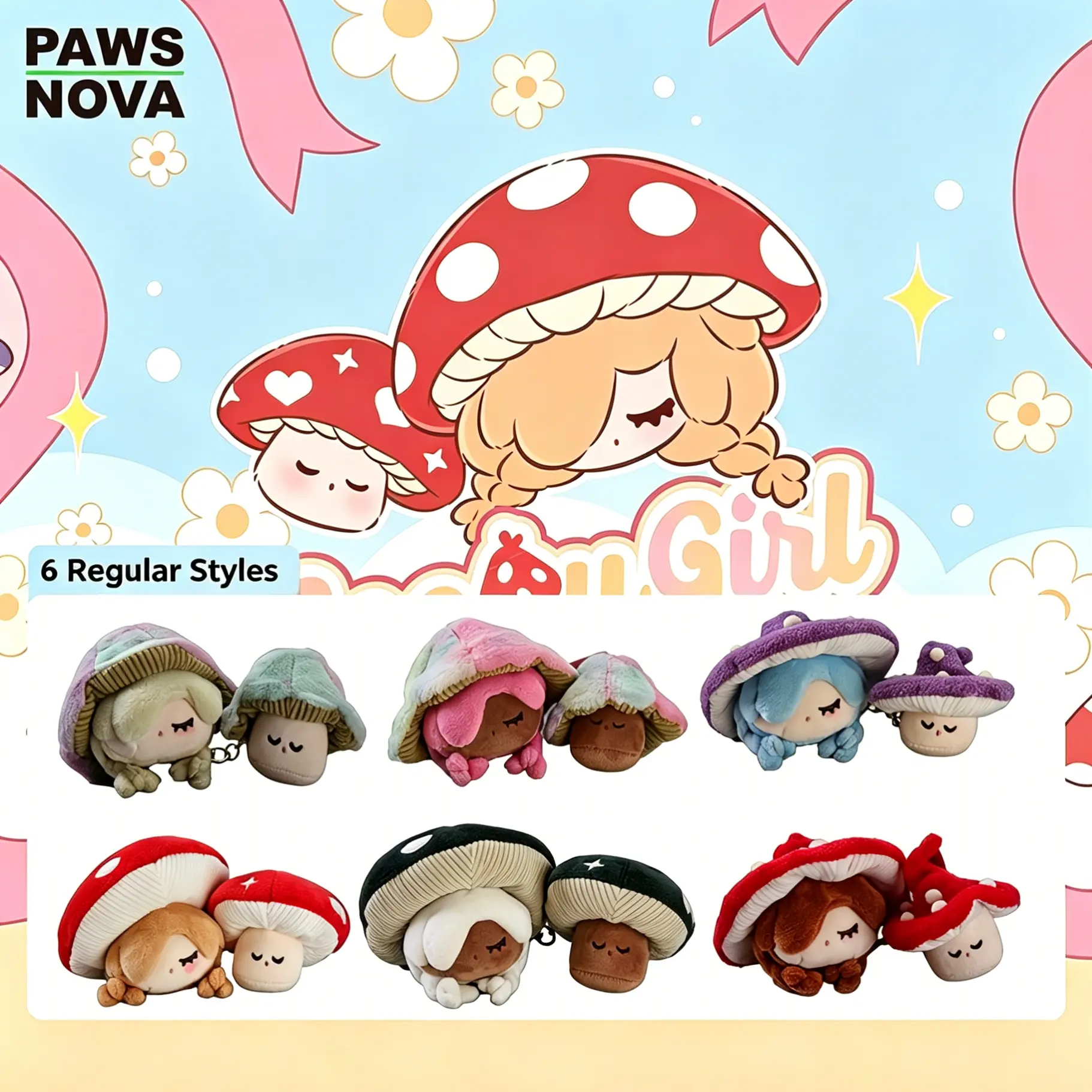 PAWSNOVA Moogugirl Little Mushroom Plush Charm Blind Box,Unisex Cute Collectibles with 6 Unique Pastel Color Sets, Portable Bag Decoration Collectible Toy, Purse Charms For Handbags, Mini Bag Accessories, Charms For Purses