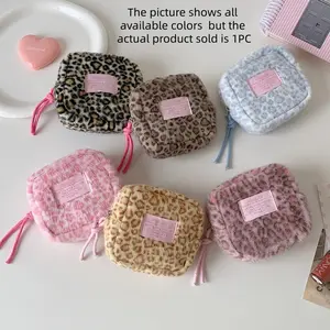 Fashionable Leopard Print Plush Cosmetic Bag, Vintage Style Handheld Makeup Pouch, Cosmetic Travel Bags, Ideal for Parties and Dinners, Girls' Sanitary Pad Organizer