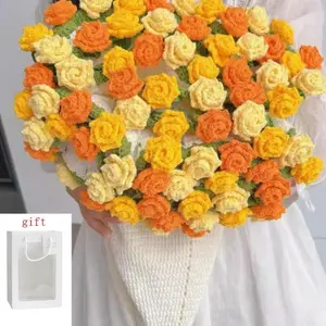 Rose Blanket Bouquet With Gift Bag（Random color）, Crochet Handmade Blanket of Roses For Valentine's Day and Mother's Day Gift