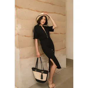 The Chelsea Stretch Terry Dress in Black