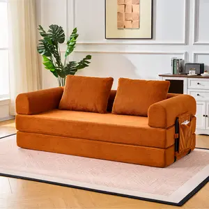 Oversized Plush “79'' 5-in-1 Boneless Convertible Sleeper Sofa Bed & loft bed | Ultra Soft Corduroy Cloud Couch with Huge Side Pocket | 4 Versatile Modes for Small Spaces - Guest Ready in Seconds & No Assembly!