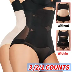 3/2/1 Counts Shapewear Panties for Women High Waisted Body Shaper Underwear Girdles Panty, Ladies Waist Trainer Underwear Panty Plus Size S-3XL Black Beige