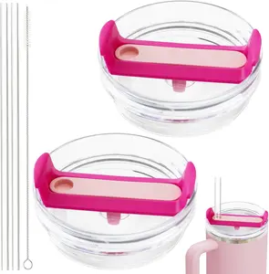 40oz Tumbler Lid Compatible for , 2 Pack Replacement Tumbler  Fit for  Quencher 2.0 Tumbler 40 OZ, with Straws and Cleaning Brush (Hot )