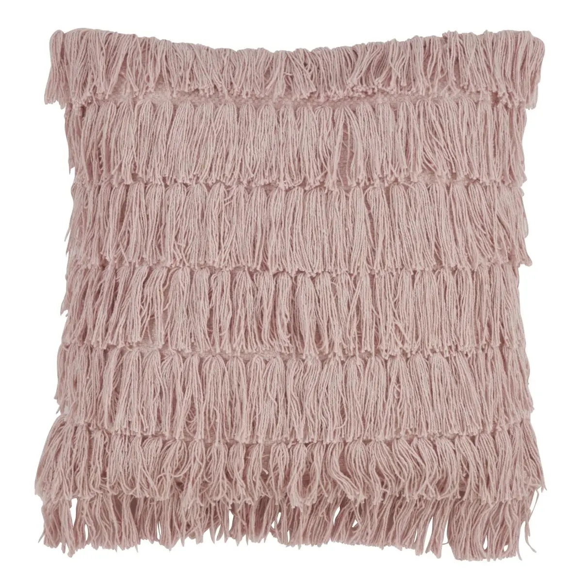SARO 5990.RS18S 18 in. Square Down Filled Woven Fringes Throw Pillow - Rose