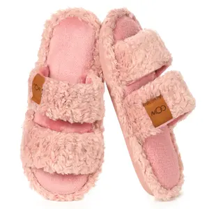 OOW Women's Fuzzy Open-Toe Slippers - Soft Memory Foam, Non-Slip Cozy Slides,Modern Slip-On Indoor Outdoor Walking & Office Wear,Perfect Mother's Day Gift for Mom and Women