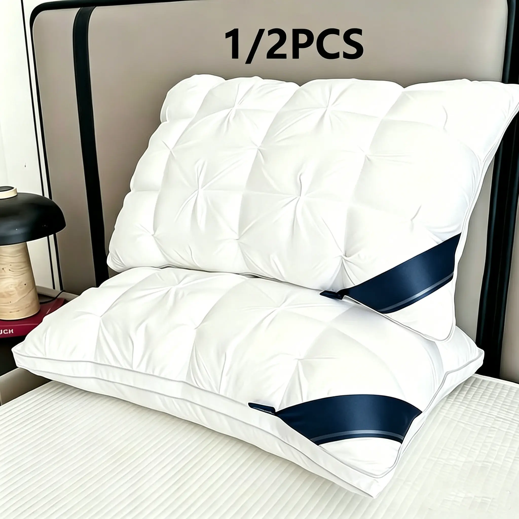 1/2 set of luxurious hotel-grade pillows, queen size with high-resilience plush filling, providing soft and comfortable support for a deep sleep. Designed for side-lying and supine positions, it is breathable and cool, suitable for all seasons.