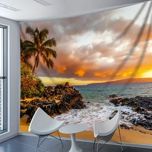 1pc Extra Large Tropical Beach Sunset Tapestry - Hawaiian-like Seascape Wall Hanging with Palm Trees, HD Digital Print Wrinkle-Resistant Fabric for Living Room, Bedroom, Office, Party Decor - Easy Hang Indoor Coastal Decoration, Beach Theme Decor, Home De