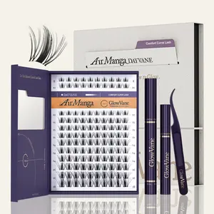 AirManga | GlowVane TrueCurve Lash Clusters Kit Fairy Spikey 0.03mm Curved Band Soft Lightweight 8-18mm DD Curl DIY Lash Extensions for Beginners