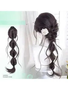 Women's Synthetic Hair Braid, Drawstring Bubble Braids Natural Volume Summer Clip-On Twisted Ponytail, Realistic Fake Hair Tail