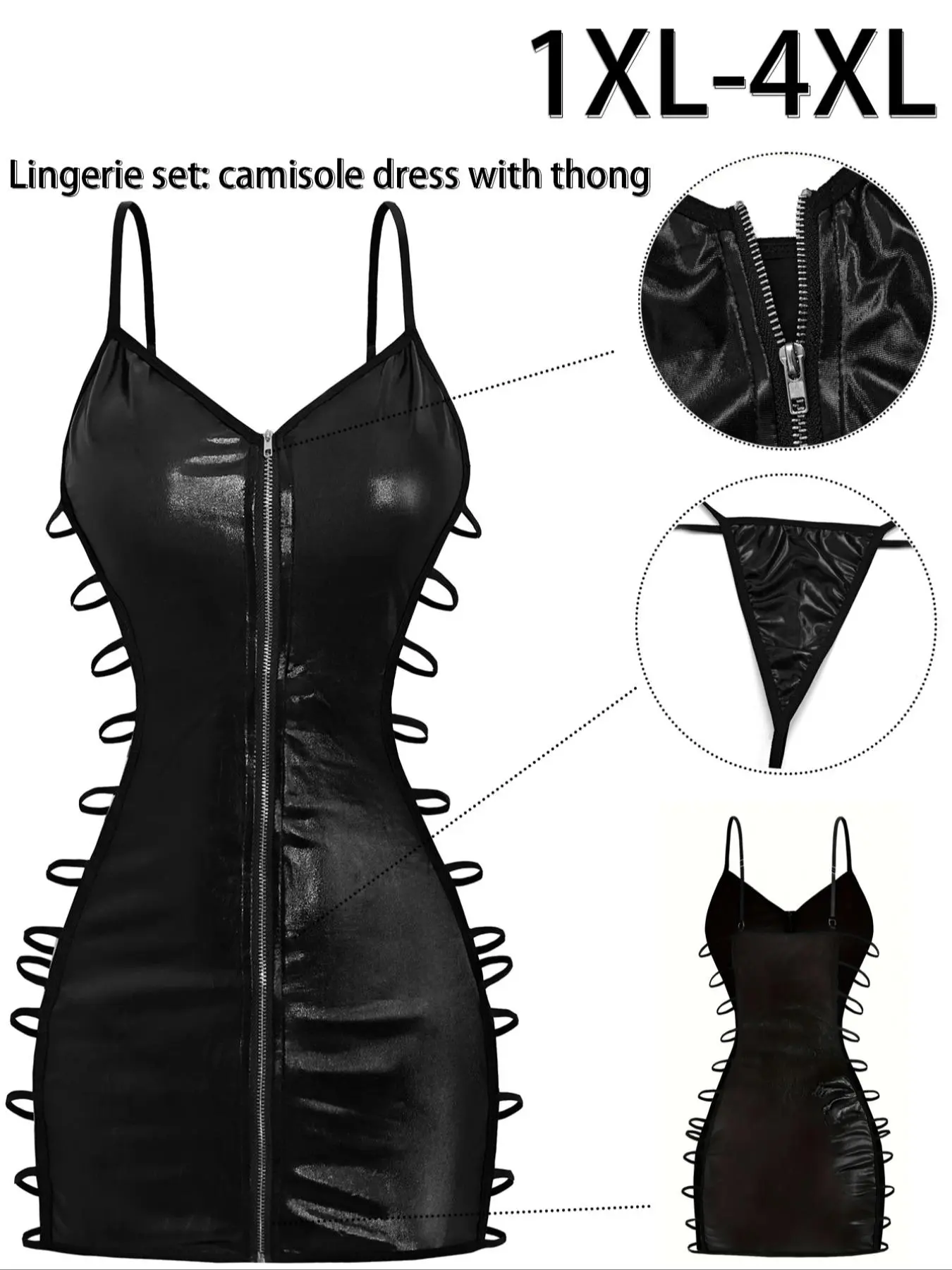 Plus Size SEXY Womenswear Lady Nightwear Nighty Dress Loungewear Underwear Set🔥V-Neck Lace Knit Teddy with Cutouts - Fit ALL Body Types
