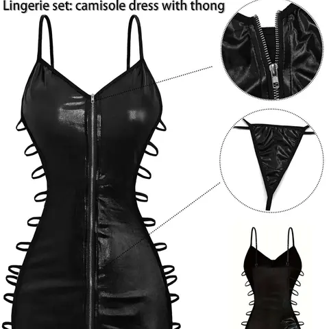 Plus Size SEXY Womenswear Lady Nightwear Nightdress Nighty Dress Loungewear Underwear Set🔥V-Neck Lace Knit Teddy with Cutouts - Fit ALL Body Types