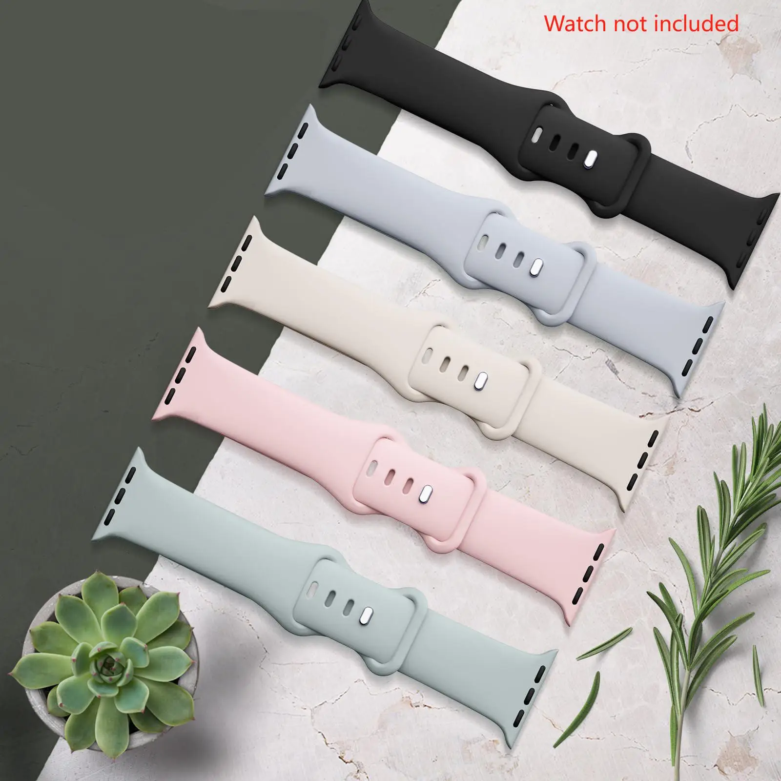 Solid Color Silicone Smart Watch Band (5 Counts/set), Fashionable Watch Band for Apple Smartwatches, Wearable Accessories Compatible with Apple Smartw