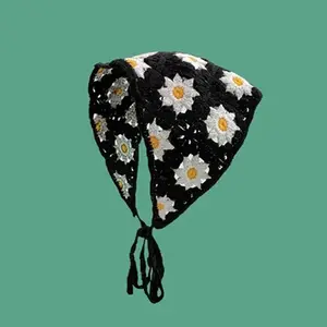 Handmade Crochet Hollow Triangle Headband Towel for Women Girls Flower Headscarf Hair Accessories NONE