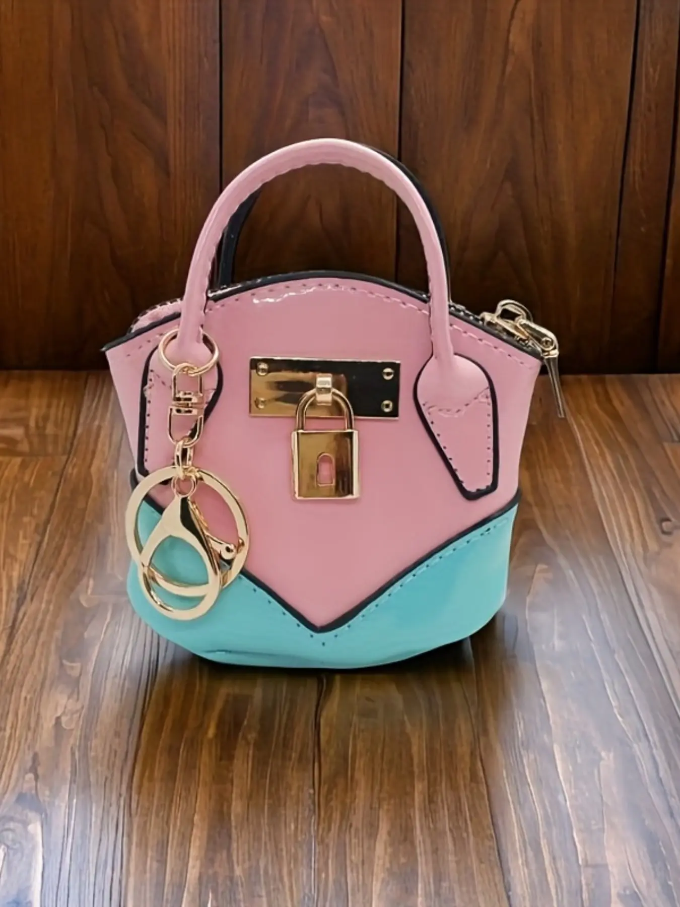 Blue Colorblock Mini Shell Bag, Glossy Lock Buckle Crossbody Shoulder Bag, Crossbody Fashion Bag, Cute Girl Style Accessory Small Bag, All Seasons Casual Design