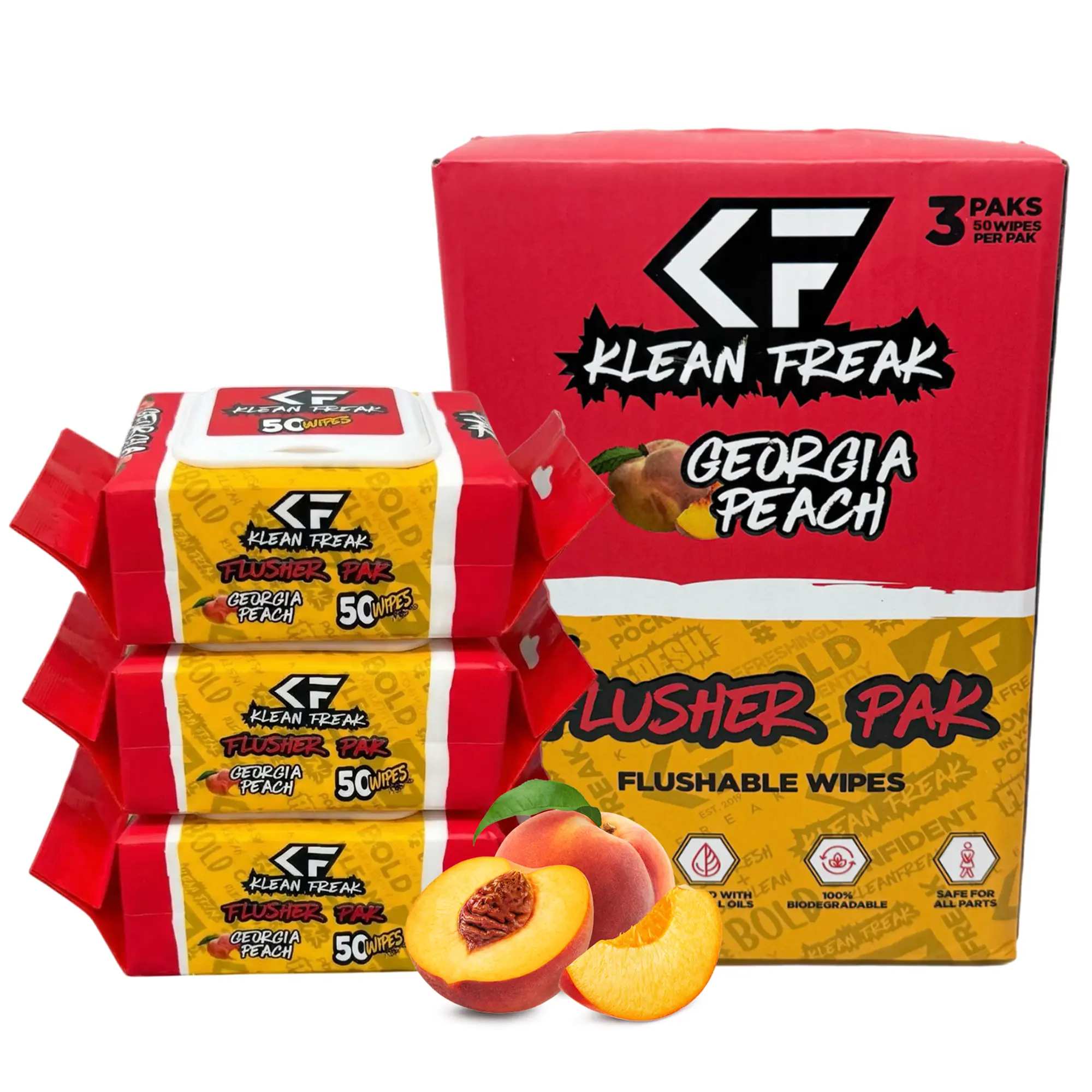 Klean Freak The Flusher 50 Pak – 3 Pack Box | Compact & Portable Flushable Wipes for Home & Travel | Biodegradable, Moisturizing with Aloe, Witch Hazel & Vitamin E, 150 Total Wipes