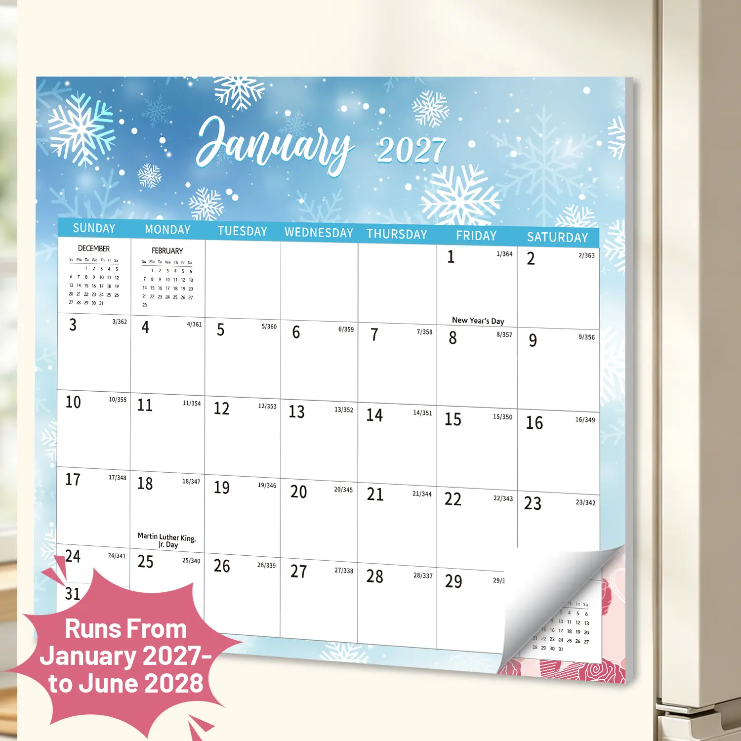 2027-2028 Magnetic Calendar, 18 Monthly Refrigerator Calendar (Jan. 2027-Jun. 2028), with Corner Guard, 120GSM Paper, Tear-Off Pages, Fridge Calendar for Home Kitchen Decorate, Monthly Wall Calendar, 13" X 11.5"