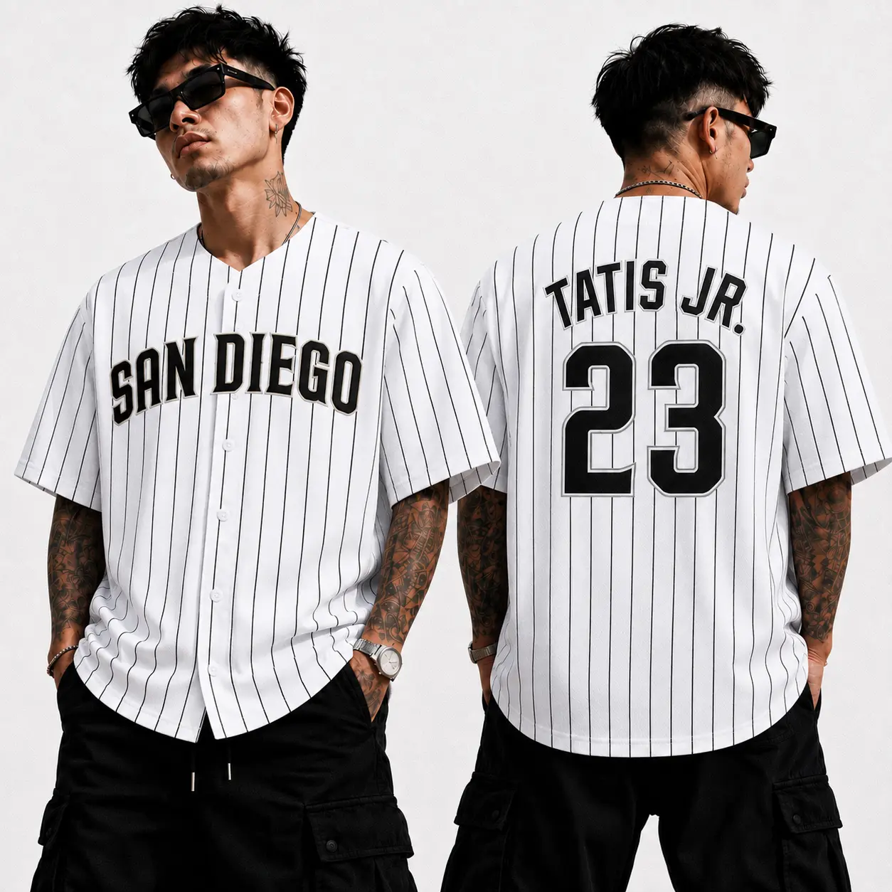 White Pinstripe Baseball Jersey, Vintage Number 23 Button-Up Sports Shirt, Classic Game Day Apparel, Unisex Casual Jersey