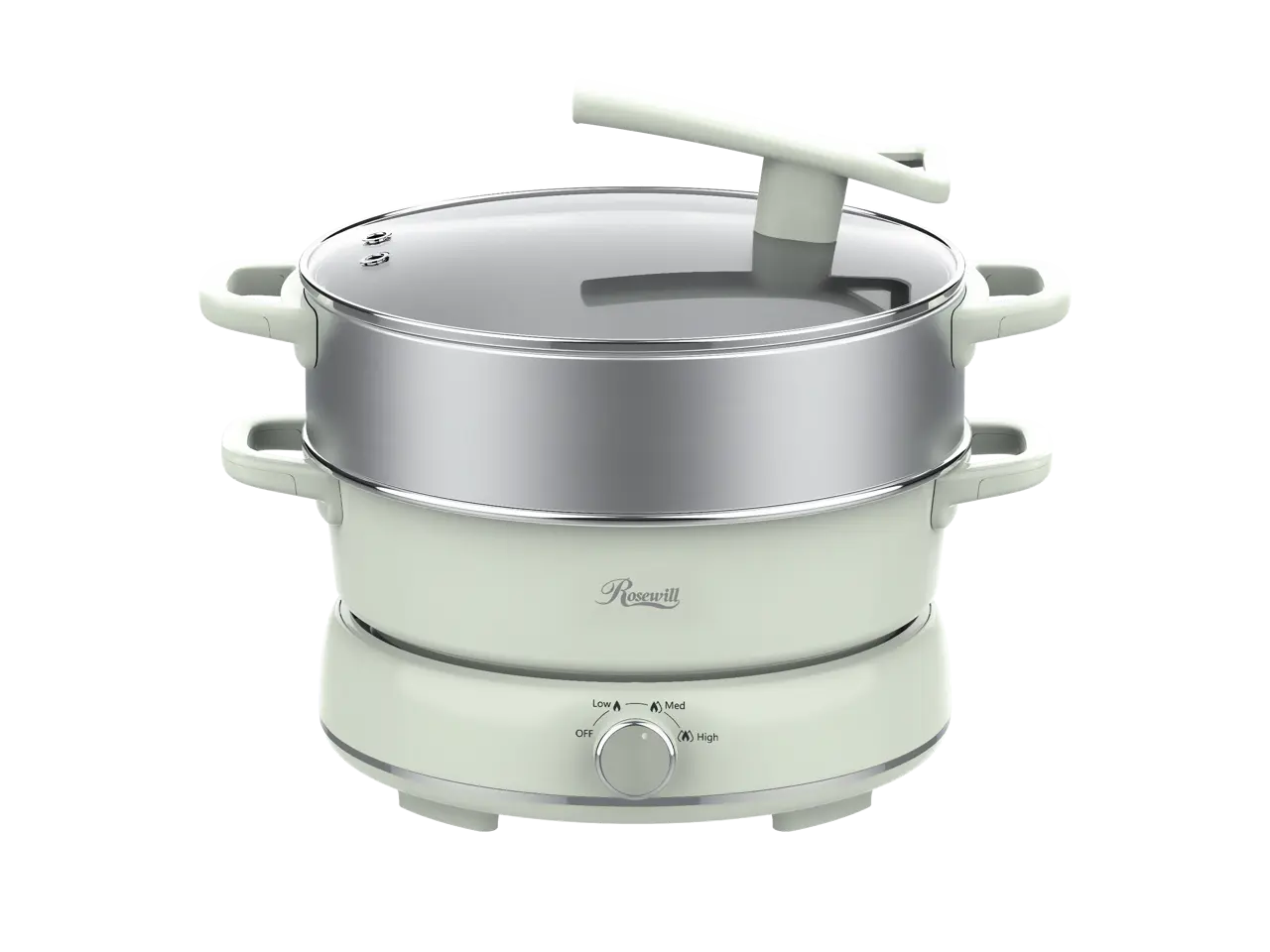 Rosewill 12.7 QT Electric Hot Pot with Multiple Functions, Split Design with 11.8 inch Wider Cooking Pot and SUS Steam Basket, 1600W High Power, Includes Utensils - Light Green