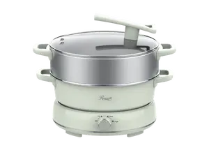 Rosewill 12.7 QT Electric Hot Pot with Multiple Functions, Split Design with 11.8 inch Wider Cooking Pot and SUS Steam Basket, 1600W High Power, Includes Utensils - Light Green