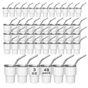 FASTSUB 3 oz Sublimation Mini Tumbler 48 Pack, Stainless Steel Shot Glass Double Wall Vacuum Insulated Cup with LId and Straw