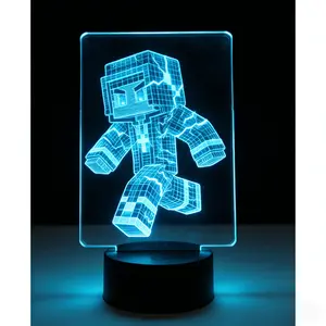 Pixel Block Running Warrior 3D Illusion Lamp | Tech Crack Texture | Remote & Touch Control | Gaming Room Decor & Gift