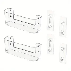 2Pcs Storage Organizer Bins Wall Mounted Shower Basket, Shower Caddy Stackable Clear Plastic Makeup Organizer Adhesive Hanging Bin for Bathroom, Kitchen, Cabinet, Pantry, BPA Free (small) 9.25x 3.35 x 3.15inch - Home Improvement.