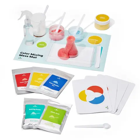 KiwiCo Colorful Chemistry Science Experiment Kit for Kids - Fizzy Reactions, Color-Mixing Designs, Learning Activities - Includes Activity Guide, Measuring Spoon, Materials - Safe for Ages 3+ - Ideal Gift Option