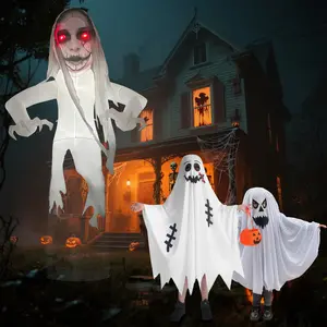 12 FT Halloween Inflatables Levitating White Ghost Bride Outdoor Decorations, Scary Inflatables Animated Red Eyes Ghost with Built-in LED Lights for Garden Lawn Patio Outside Holiday Party Prop