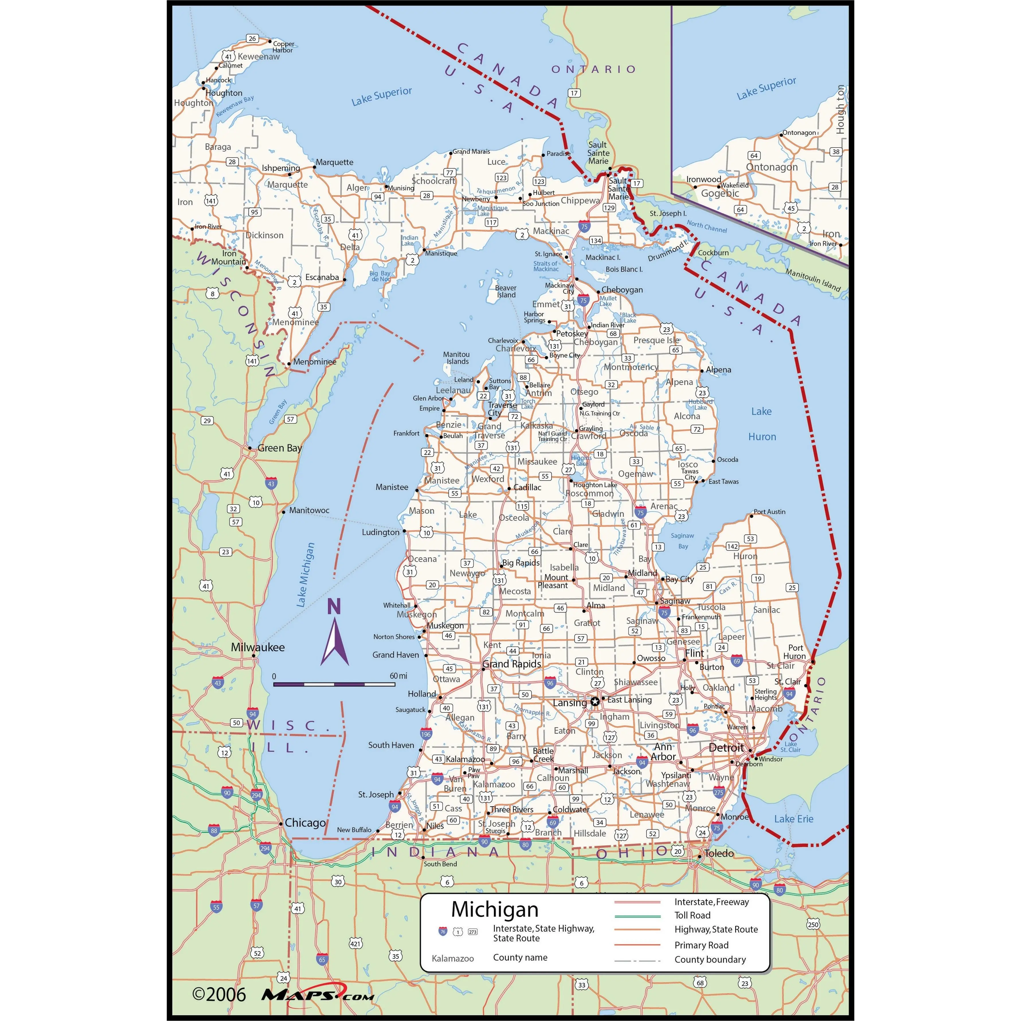 Michigan County Wall Map