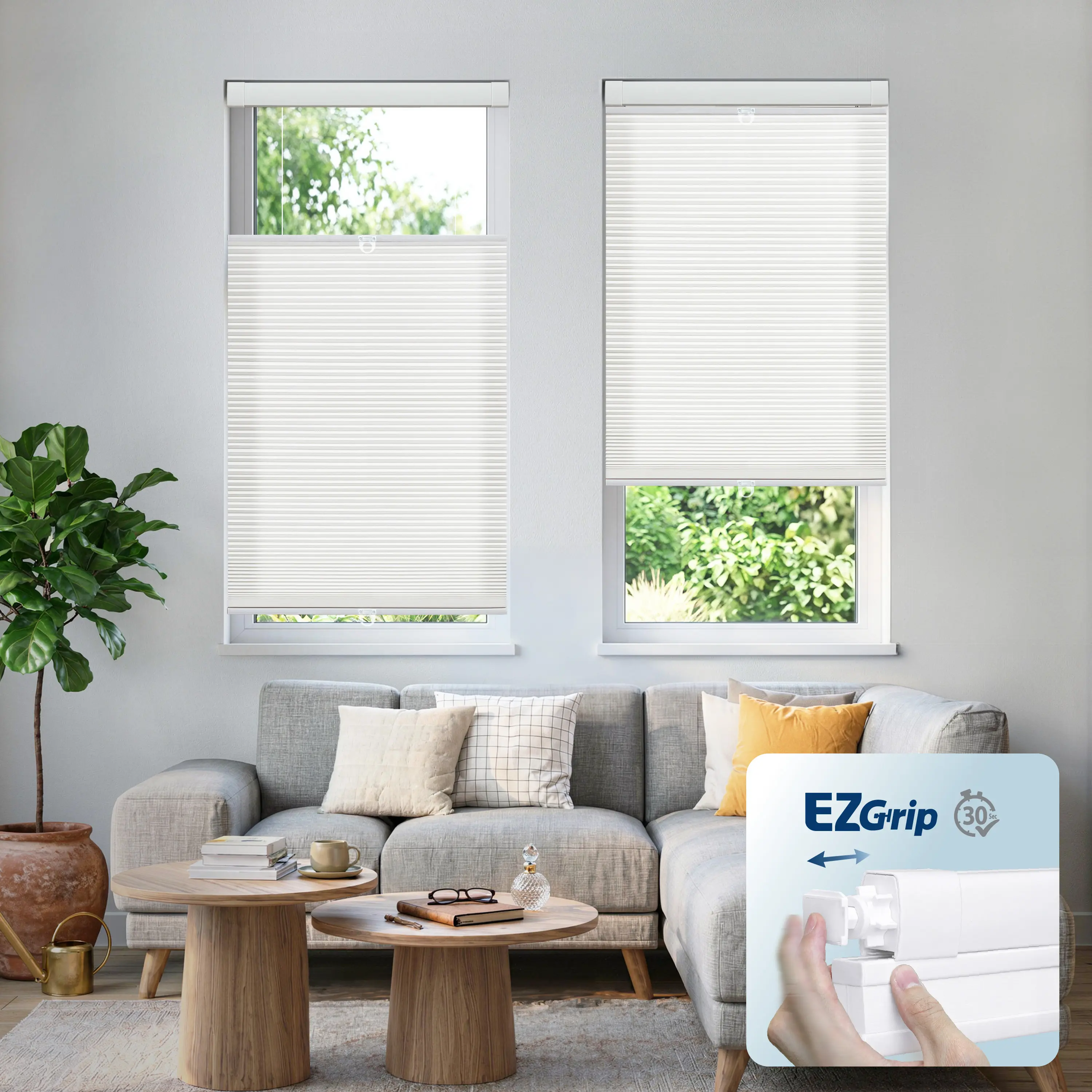 EZ Grip No Tool Top Down Bottom Up Light Filtering Cellular Shade 64" Length