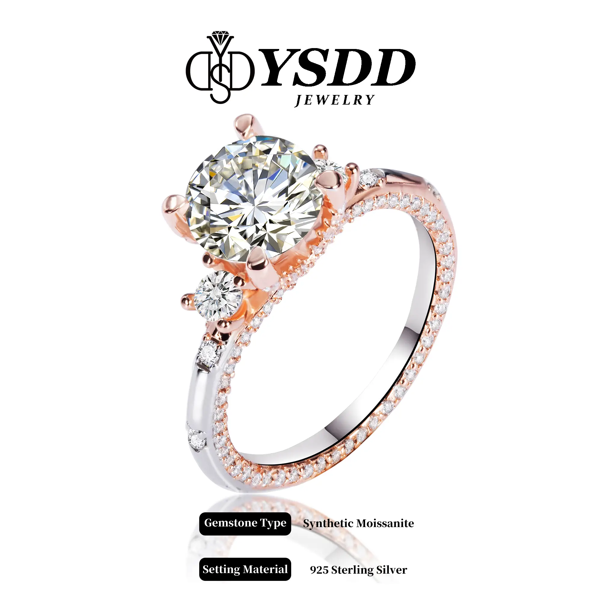 【#18 Fireworks】Antique-inspired Three stone S925 vvs D/E Color Synthetic Moissanite Ring 1-3Carat