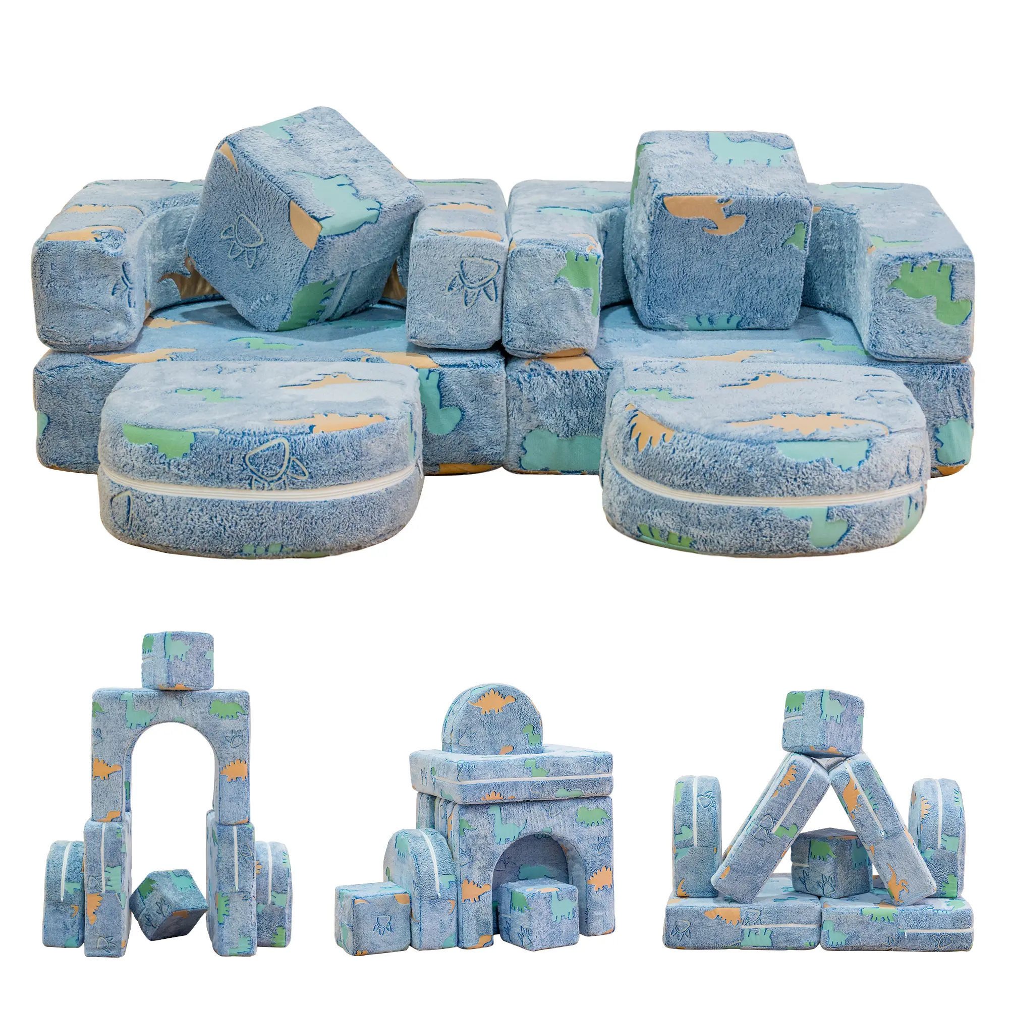 Lamerge Kids Sectional Fun Furniture, Modular Animal Cartoon Toddler Play Sofa for Playroom, Convertible Glow-in-the-Dark High-Density Foam Couch for Imagination Development
