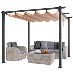 VEVOR 10'x10' Outdoor Retractable Pergola with Canopy,  Aluminum Pergola with Retractable Canopy, Modern Pergola with Sun Shade Canopy for Patios, Gardens, Decks, Backyards (Beige)