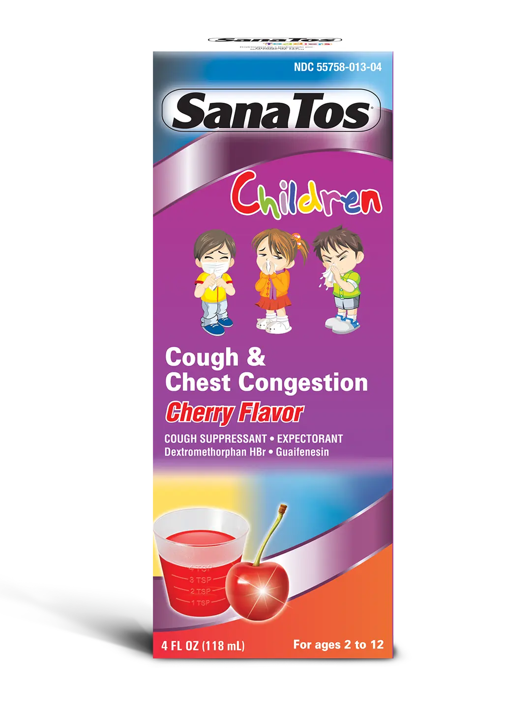 SanaTos Children's Cough and Congestion Syrup - Cherry Flavor (4 fl oz / 118 ml)