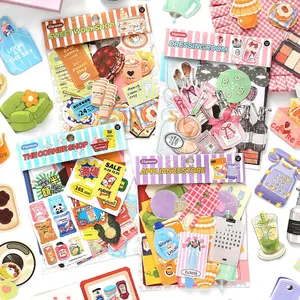 4 sets, 25 creative landscaping material sheets each, fresh market theme with various patterns, adhesive material, DIY journal decoration, scrapbook die cut craft small mechanism material paper