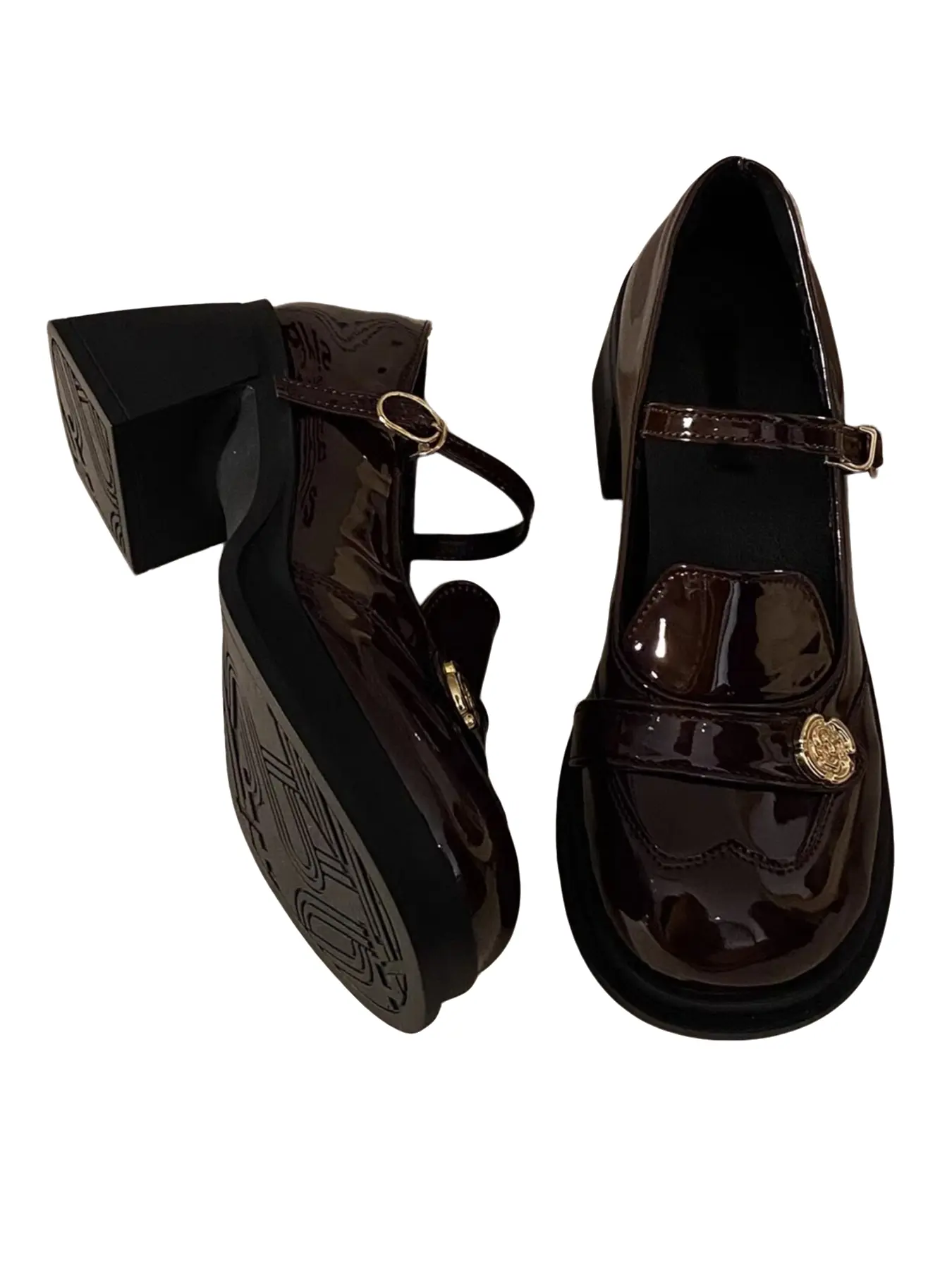 Vintage Classic PU Leather Women Mary Jane Style Shoes, Round Toe Mid Heel Thick Rubber, Casual Comfortable Footwear, All Seasons, Medium Width, Less Than Ankle Height