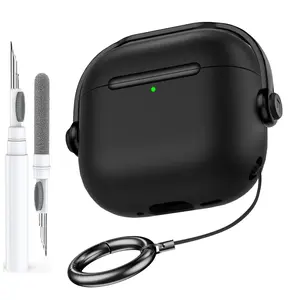 Tpu Earphone Protective Case with Safety Lock & Keychain & Cleaner Kit for AirPods 4, Anti-Drop Design, Compatible with AirPods 4th Generation
