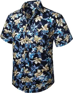 HISDERN Men's Funky Hawaiian Shirts Short Sleeve Front Pocket Holiday Summer Aloha Print Beach Casual Hawaii Shirt
