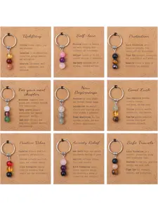 9PCS Natural Crystal Keychains for New Beginnings, Inspirational Healing Gifts for Women, Anxiety Relief Keychain Set