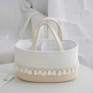 Portable Multifunctional Storage Basket |   With Divider Layers, Hand-Woven Rope Art, Rope Baskets For Storage, Large Capacity For Home Use, Storage Basket Suitable For Organizing Bottles, Jars, And Diapers