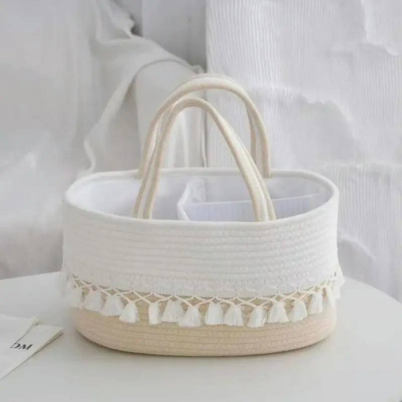 Portable Multifunctional Storage Basket |   With Divider Layers, Hand-Woven Rope Art, Rope Baskets For Storage, Large Capacity For Home Use, Storage Basket Suitable For Organizing Bottles, Jars, And Diapers