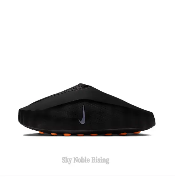Black Thick-Soled Massage Slides, Orange Spherical Outsole, Breathable Fabric Upper, Pre-Game Recovery Tech Mules