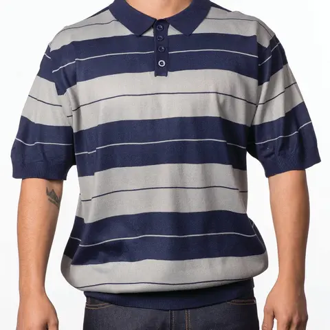 Men's Lowrider Charlie Brown Classic Short-Sleeve Collared Button Polo Shirt - Striped, Vintage Vibe, Casual Wear
