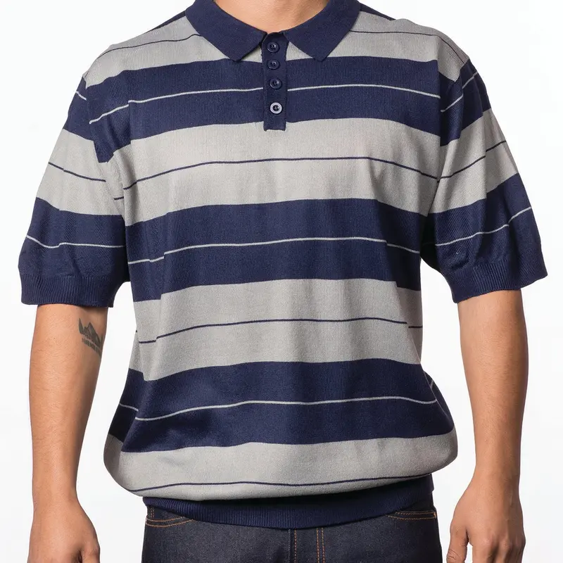 Men's Lowrider Charlie Brown Classic Short-Sleeve Collared Button Polo Shirt - Striped, Vintage Vibe, Casual Wear