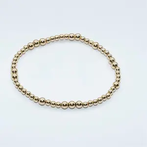 14K Gold Filled Beaded Ball Bracelet 3mm & 4mm Waterproof Adjustable Jewelry Bead Strand Stack Set for Gifts