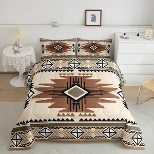 Boho Comforter Set Southwest Native American Design Comforter Southwestern Geometric Bedding Set Western Decor Duvet Set Room Decor Beige Brown Quilt Set