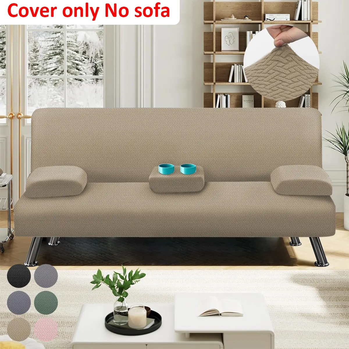 4-Piece Convertible Sofa Bed Cover Set, Sofa Slipcover, Knitted Jacquard Fabric, Adjustable Backrest & Cup Holder, Removable Armrest Cushions, Multiple Colors