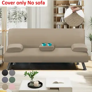 4-Piece Convertible Sofa Bed Cover Set, Knitted Jacquard Fabric, Adjustable Backrest & Cup Holder, Removable Armrest Cushions, Multiple Colors